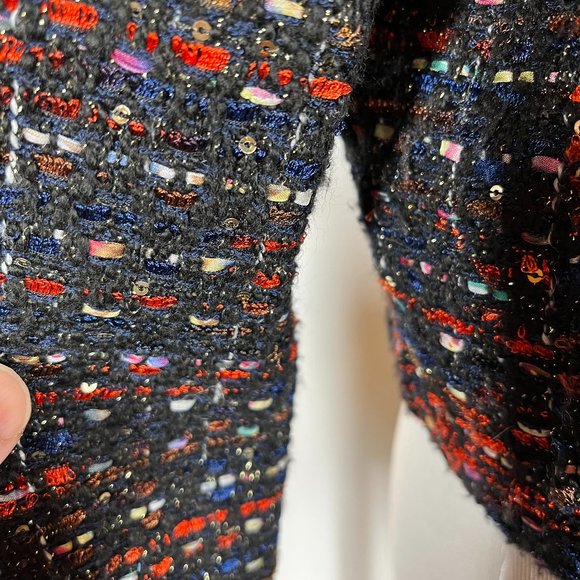 Line + Dot Size S Cropped Tweed Button-Front Jacket Hooded Metallic - Picture 5 of 12